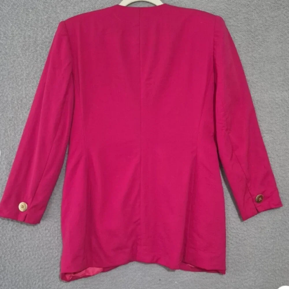 VTG Christian Dior Pink Skirt Suit Blazer Power Suit Gold Button 10 Made In USA